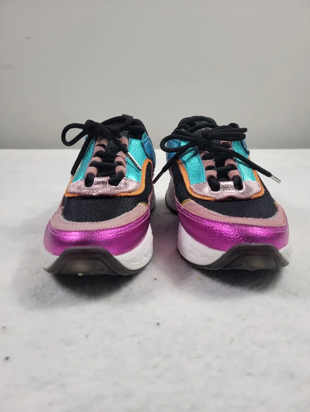 Kurt Geiger London Loaded Metallic Rainbow Platform Sneakers Sz 8